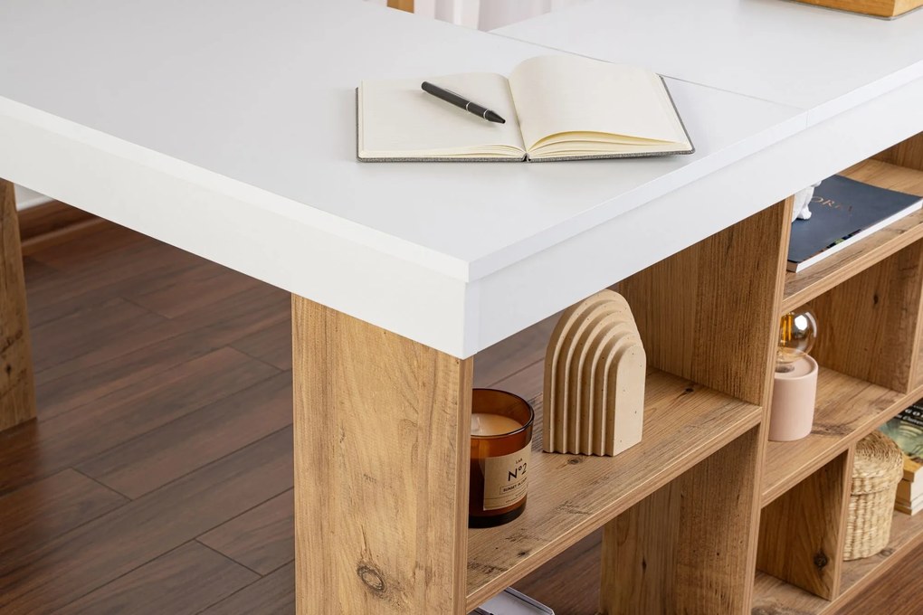 Secretária Vesper – Branco e Pinho Atlântico – 130x72x50 cm