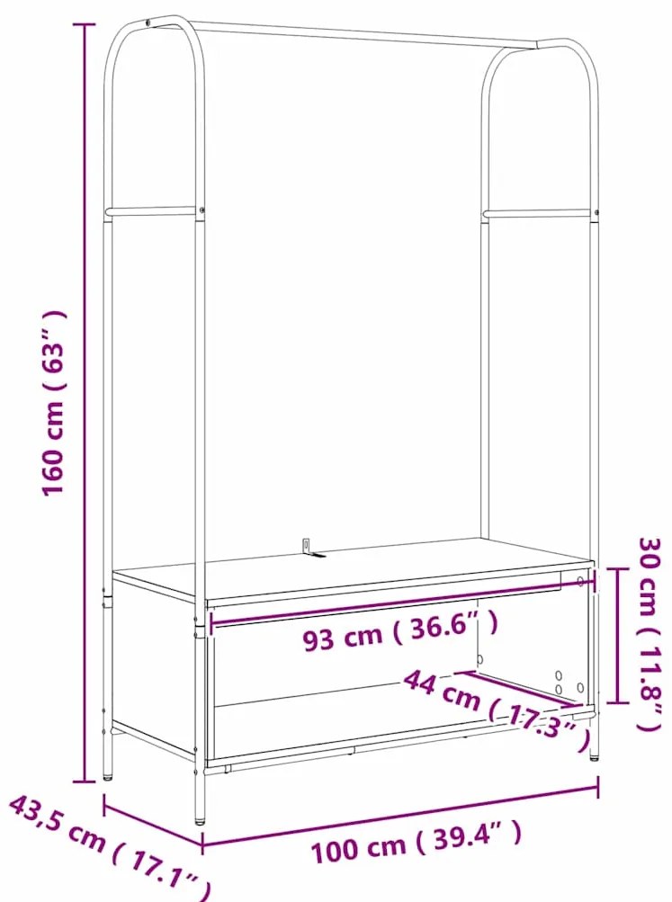 Cabide com Prateleiras Madeira Antiga 100x44x160 cm