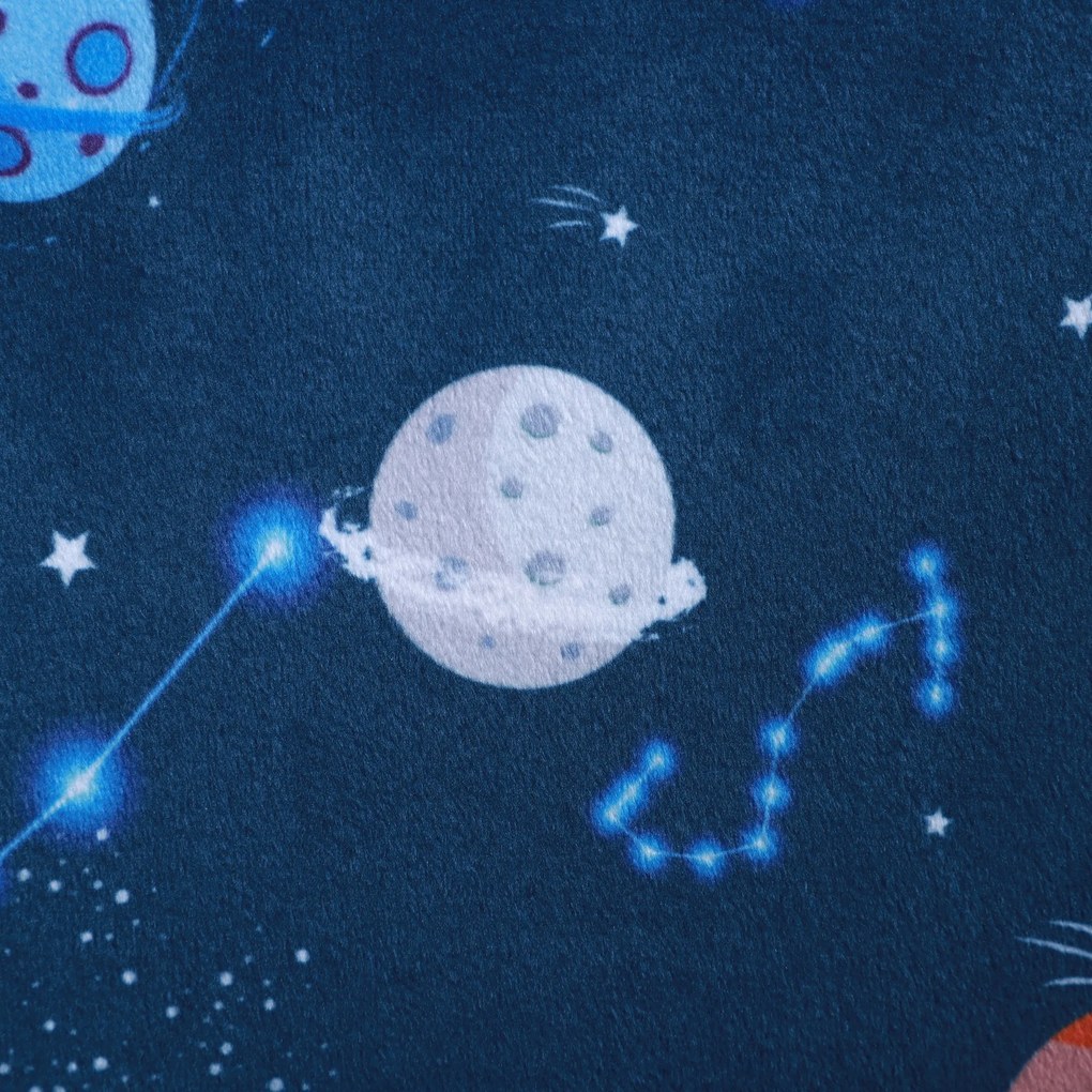 HOMCOM Poltrona para Crianças acima de 3 Anos com Desenhos de Planetas Estrutura de Madeira e Estofado em Flanela 50x39x44 cm Azul