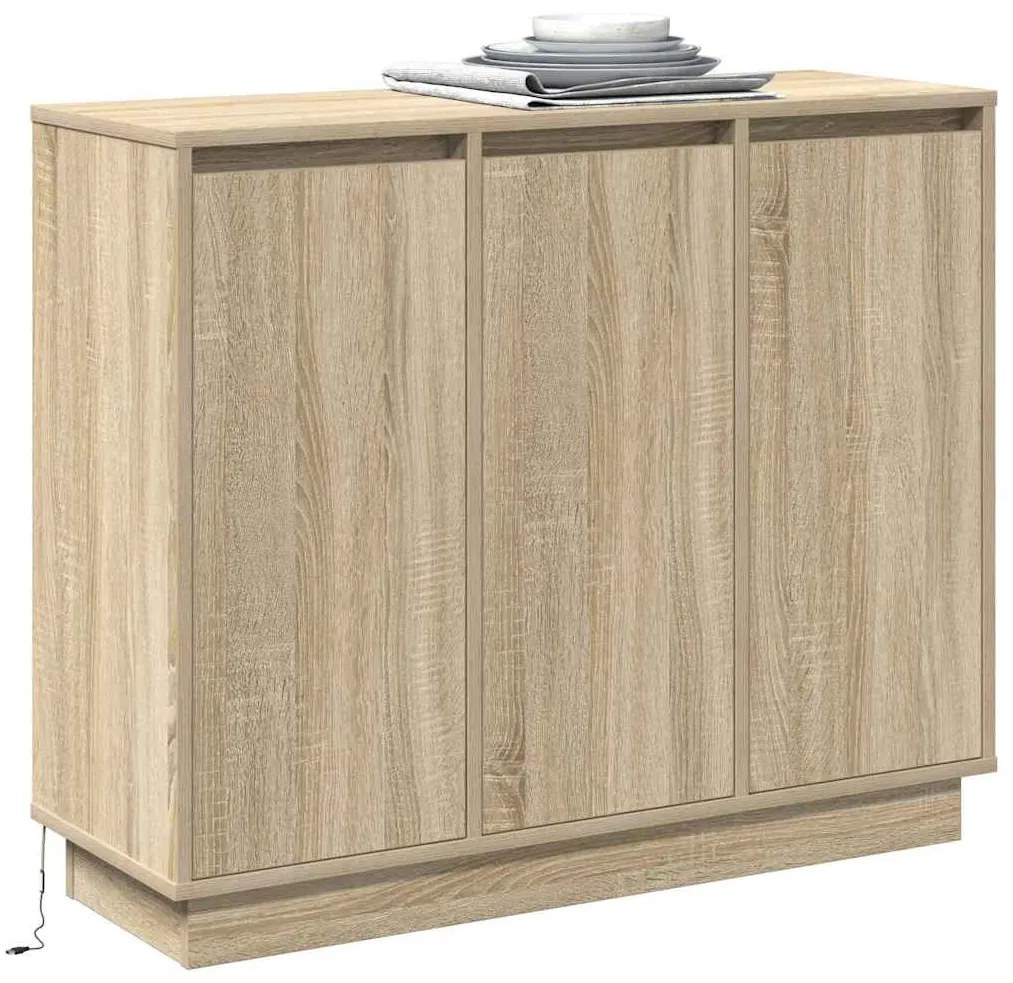 Sideboard vidaXL com LED Carvalho Sonoma 90x32x75 cm em madeira engenh