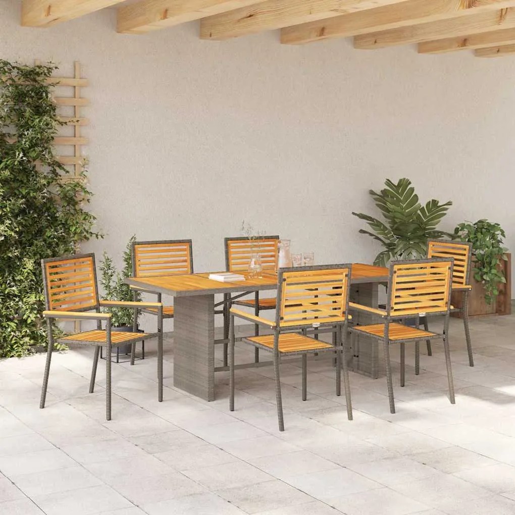 Conjunto de Jantar para Jardim vidaXL 7 Peças Cinza de Polirattan e Ac