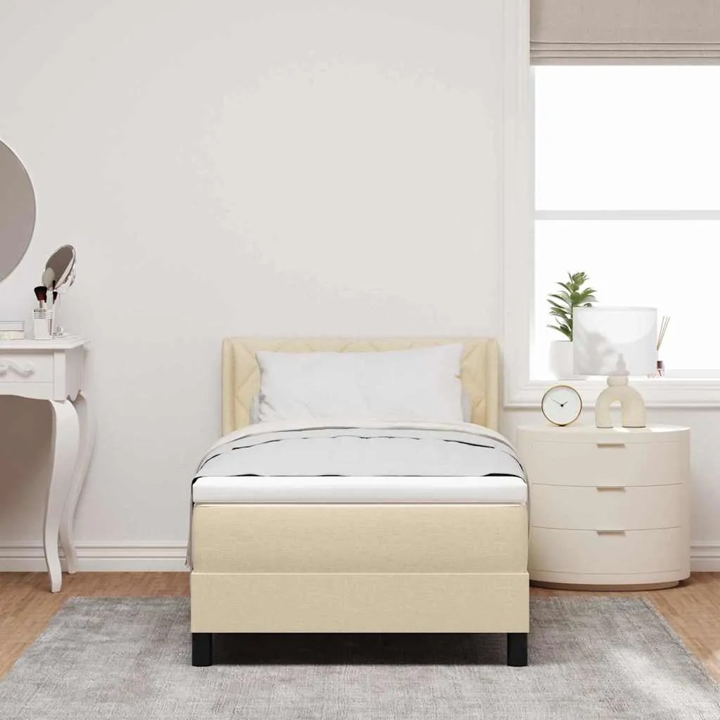 Cama Box com Colchão Creme, 90 x 200 cm, Tecido