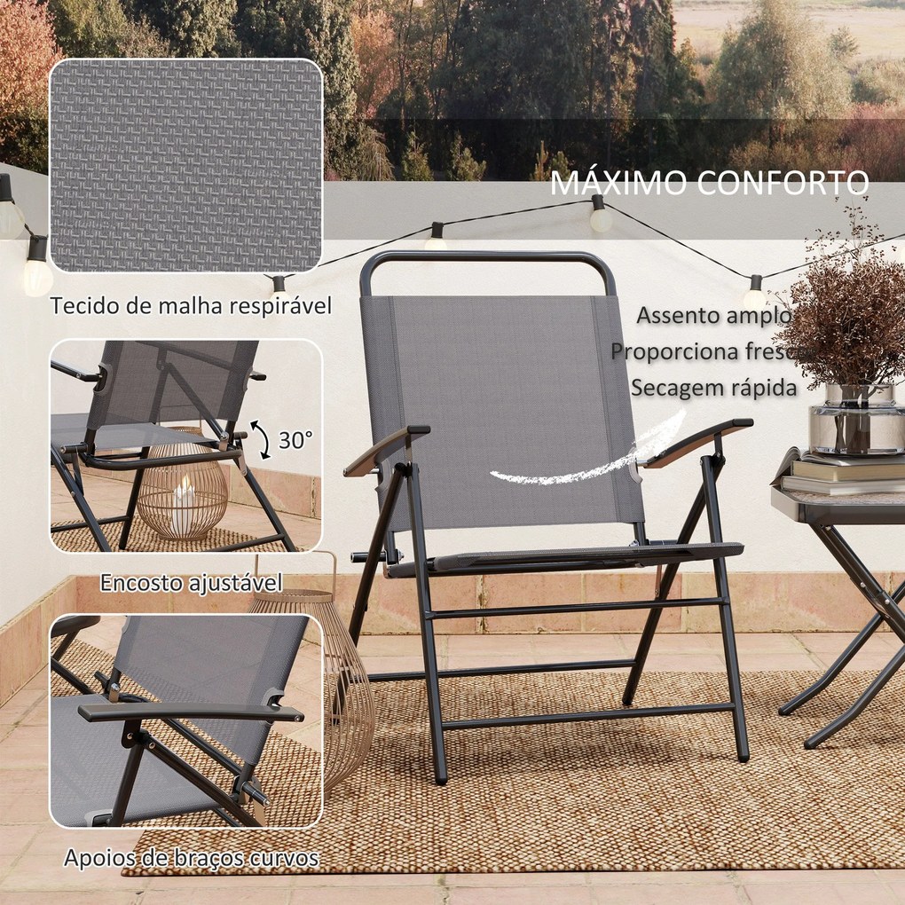 Conjunto de Mesa e Cadeiras de 3 Peças Móveis de Jardim Dobráveis com