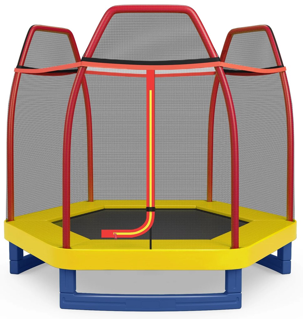 Trampolim infantil com rede de segurança para brincadeiras ao ar livre - rosa