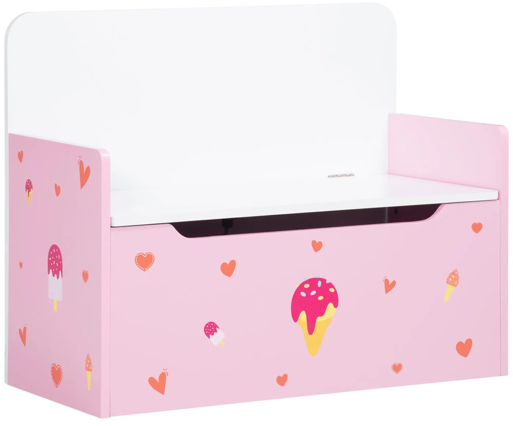 ZONEKIZ Baú Infantil 2 em 1 Baú de Armazenamento Organizador de Brinquedos com Tampa de Fechamento Seguro 60x30x50cm Rosa