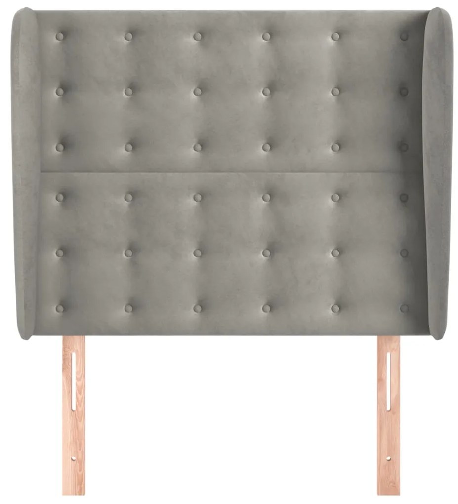 Cabeceira de cama c/ abas veludo 83x23x118/128cm cinzento-claro