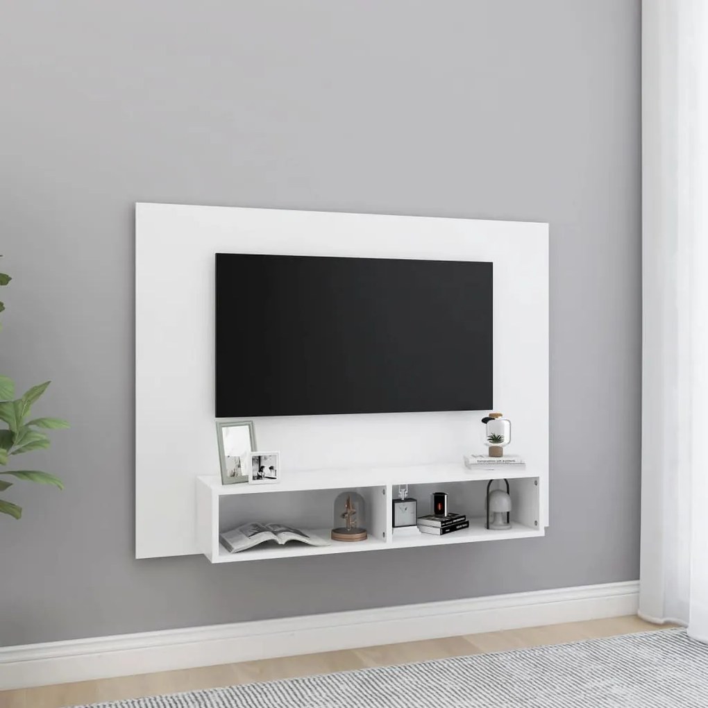 Armário de parede p/ TV 120x23,5x90 cm deriv. madeira branco