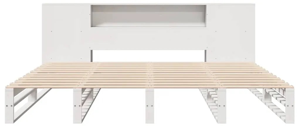 Cama com estante sem colchão 200x200 cm madeira maciça branco