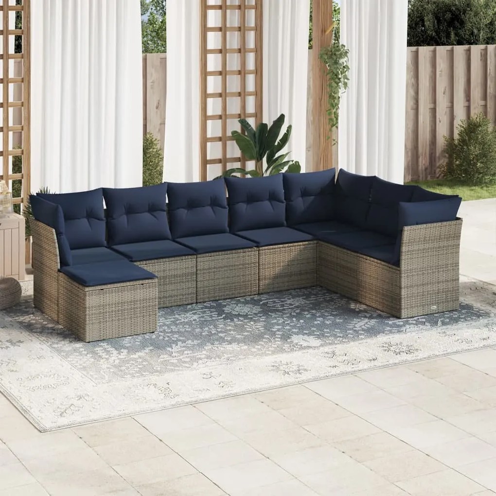 vidaXL 8 pcs conjunto sofás p/ jardim c/ almofadões vime PE cinzento