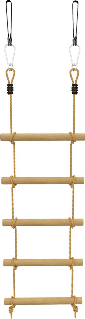 AIYAPLAY Linha Ninja Crianças 1,8 m Escada de 5 Níveis com 2 Mosquetões 2 Cintas para árvores para 3-8 Anos 40x3,5x180 cm Madeira Natural | Aosom Portugal