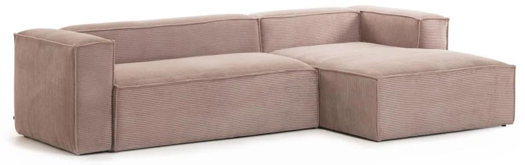 Kave Home - Sofá Blok 3 lugares chaise longue direito bombazine rosa 300 cm