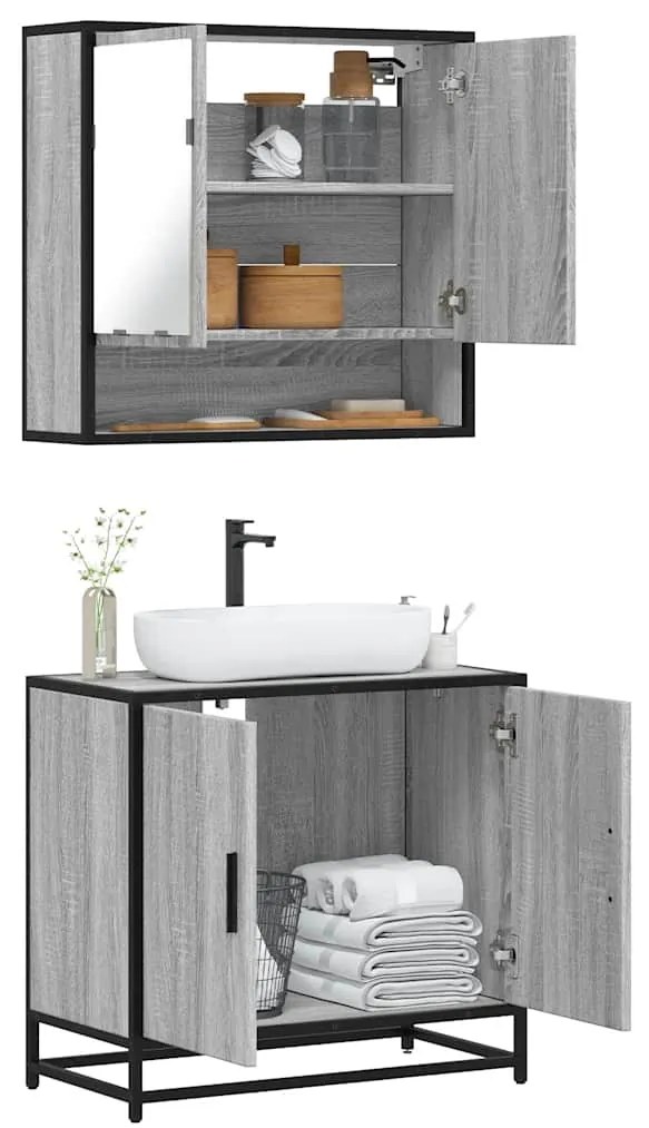 2 pcs conjunto móveis WC derivados de madeira sonoma cinza