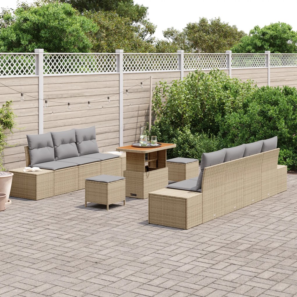 Conjunto de Sofás para Jardim vidaXL 10 Peças com Almofadas Bege Ratta