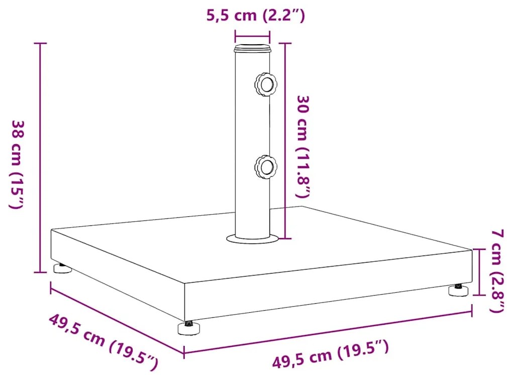 Base de guarda-sol para postes de Ø32/38/48 mm 28 kg quadrado