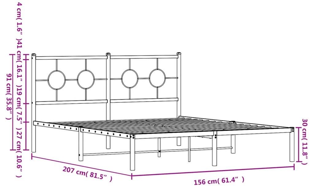 Estrutura de cama em metal com cabeceira 150x200 cm preto