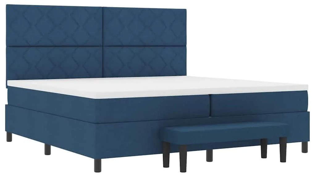 Cama Box Spring com Colchão &amp; Banco Azul 200x200 cm Tecido