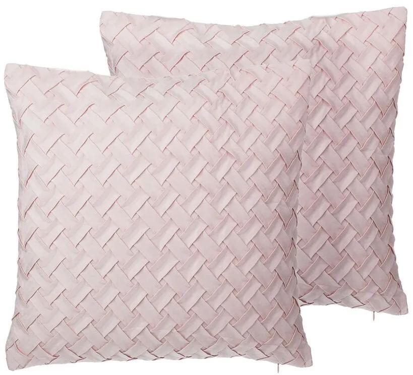 Conjunto de 2 almofadas decorativas entrelaçada rosa 45 x 45 cm TITHONIA Beliani
