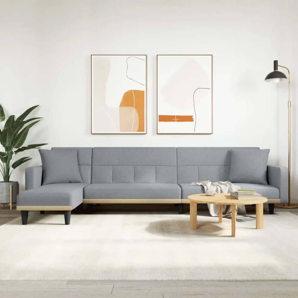 3157232 vidaXL Sofá-cama em forma de L 275x140x70 cm tecido cinzento-claro