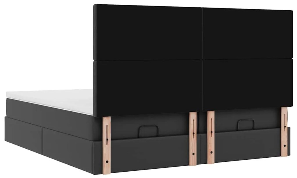 Estrutura de cama otomana com colchões pele artificial preta