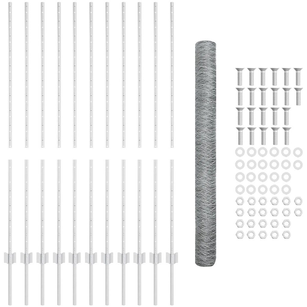 Postes de Cerca vidaXL 22 pcs Canal U 140 cm em Aço Galvanizado