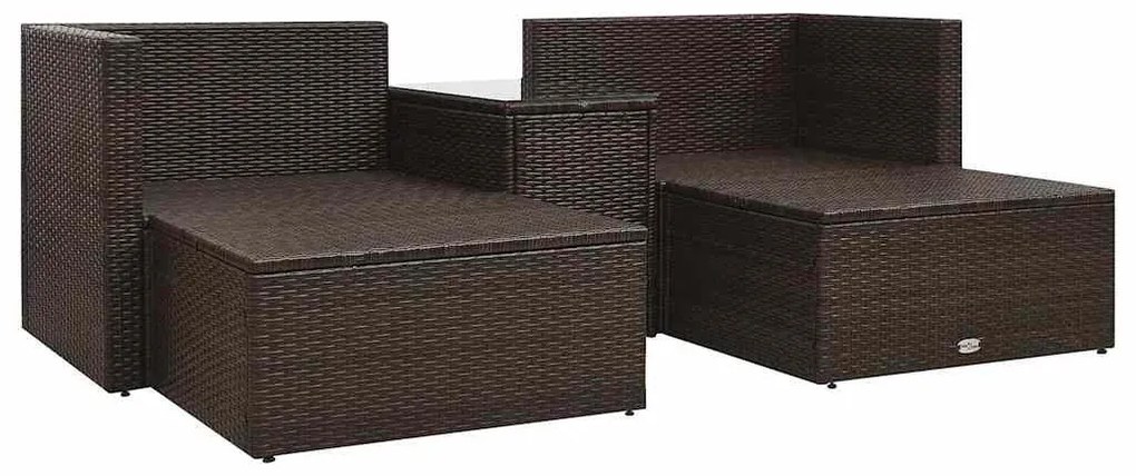 5 pcs conjunto lounge jardim c/ almofadões vime PE castanho