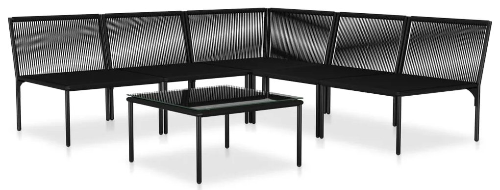 6 pcs conjunto lounge de jardim c/ almofadões PVC preto