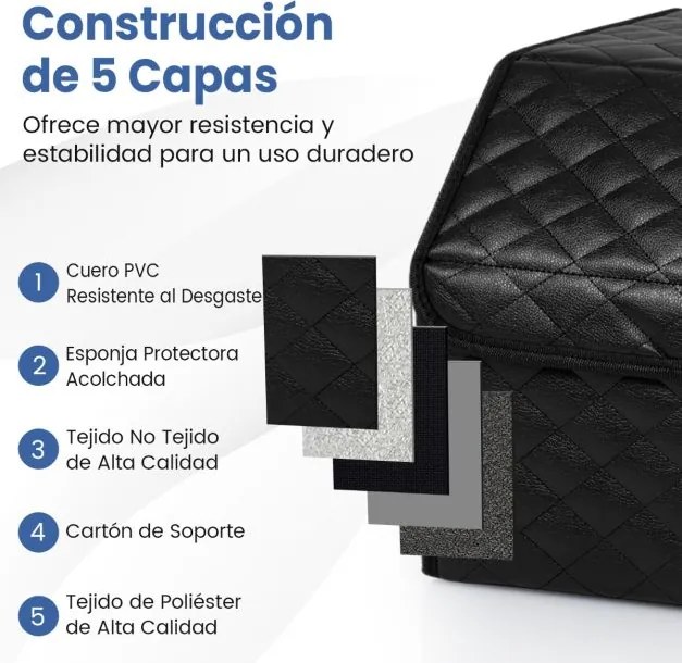 Organizador dobrável para porta-malas Carro 51L com tampa acolchoada em couro 30 x 69 x 27,5 cm e divisória ajustável Grande capacidade Preto