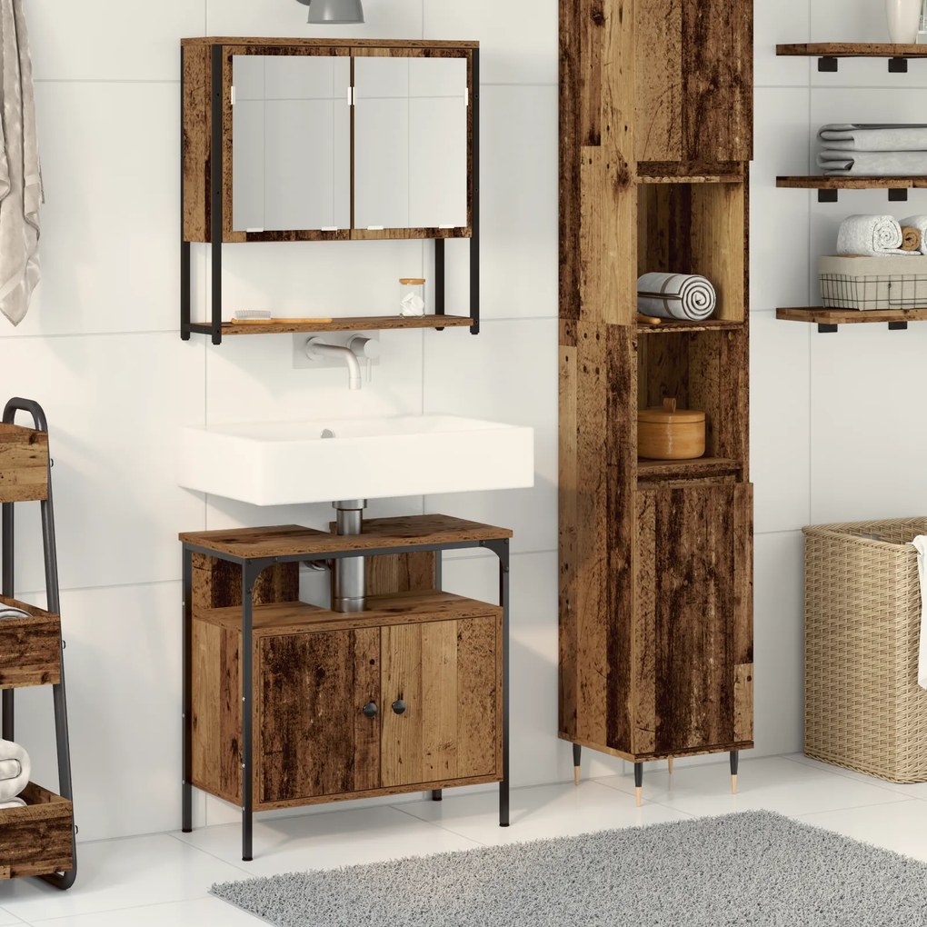 vidaXL Armário de Lavabo com Pia Integrada Madeira Velha Madeira de Engenharia
