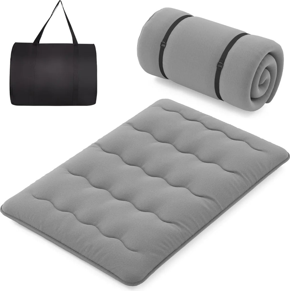 Colchão enrolável para o chão com capa lavável com bolsa de transporte 200 x 140 x 10 cm - cinzento