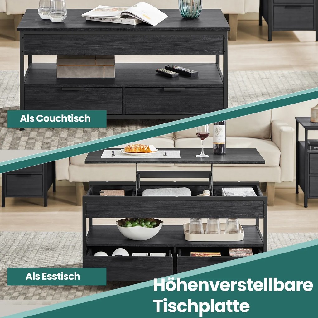 Mesa de centro com tampo ajustável em altura 50 x 100 cm cinza antracite-preto