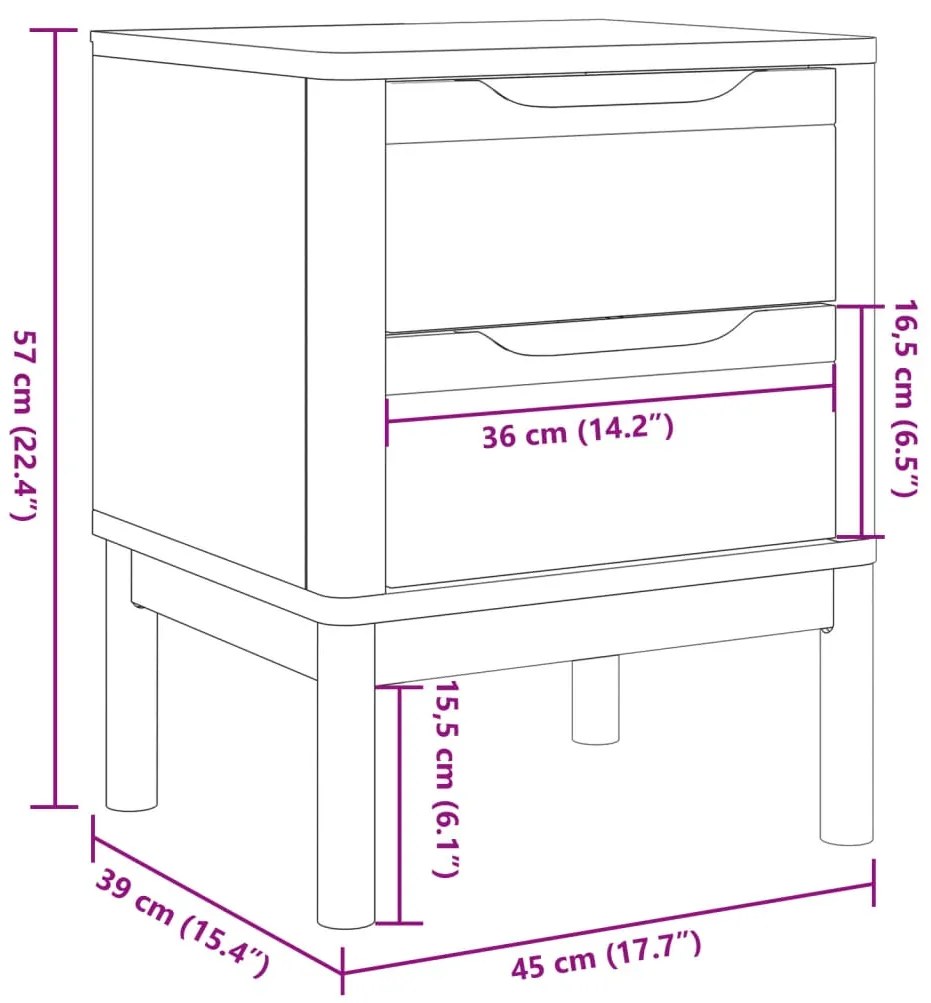 Mesa de cabeceira 45x39x57 cm madeira de pinho maciça branco
