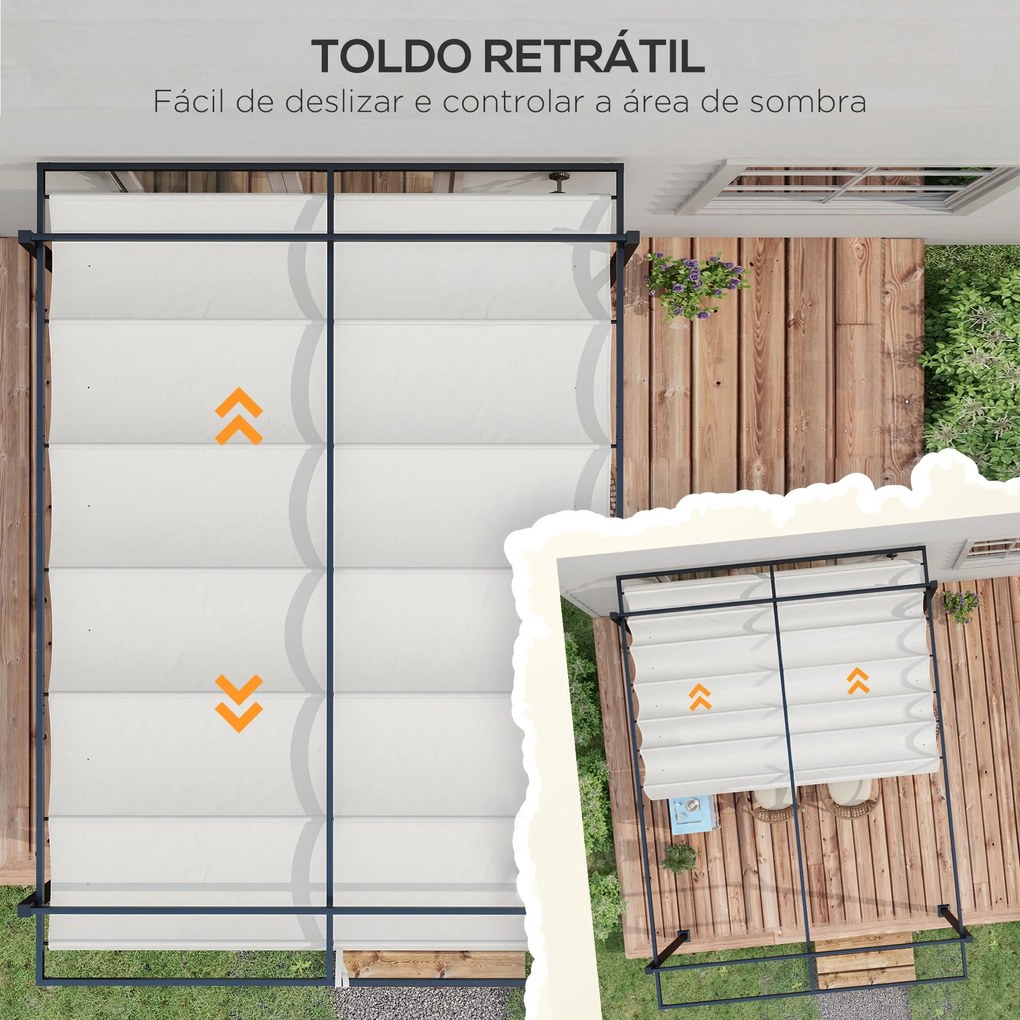 Outsunny Pérgola 3x4 Pérgola de Jardim com Teto Retrátil de Poliéster