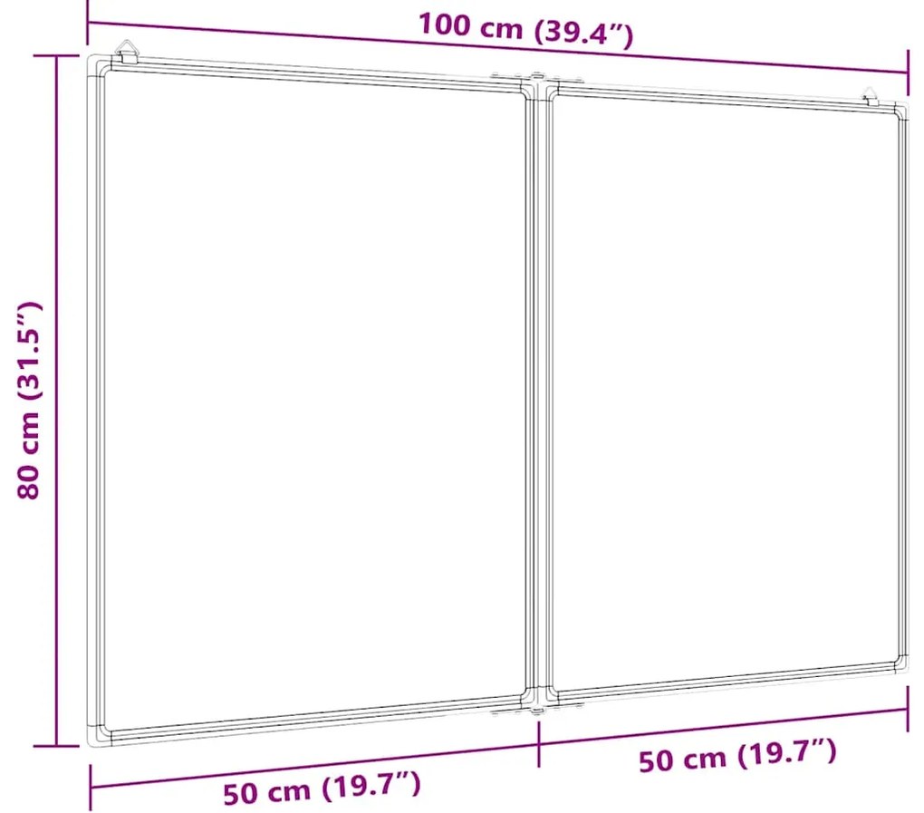 Quadro branco magnético dobrável 100x80x1,7 cm alumínio