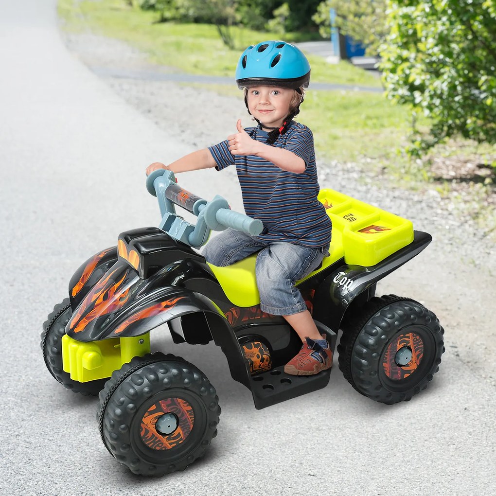 HOMCOM Quadriciclo Bateria 6V Mota Elétrica para Crianças acima de 18 Meses Velocidade 2,5km/h Carga Máx 20kg Sons Luzes e Carregador Incluido 66x43x43 Preto e Amarelo