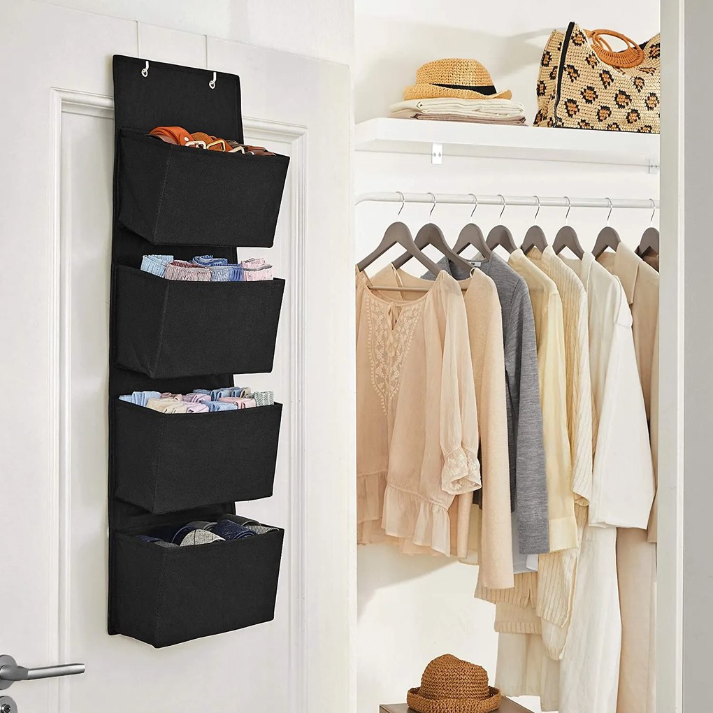 Armazenamento para guarda roupa suspenso que poupa espaço 33,5 x 12 x 100 cm, preto