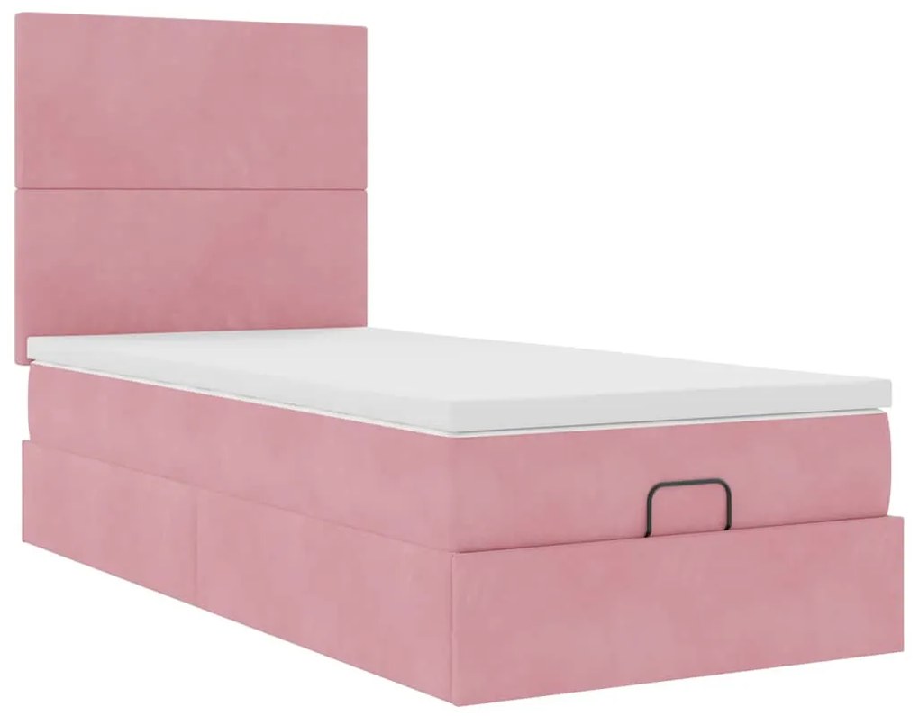 Estrutura de cama otomana com colchões rosa 90x200cm veludo