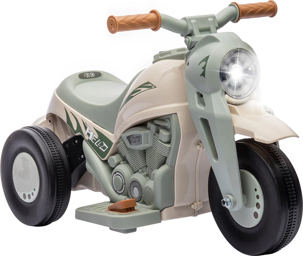 AIYAPLAY Moto Elétrica Infantil 2-5 Anos 3 Rodas 6V Bolhas Luzes e Sons 80x36x43,5 cm Creme e Verde | Aosom Portugal