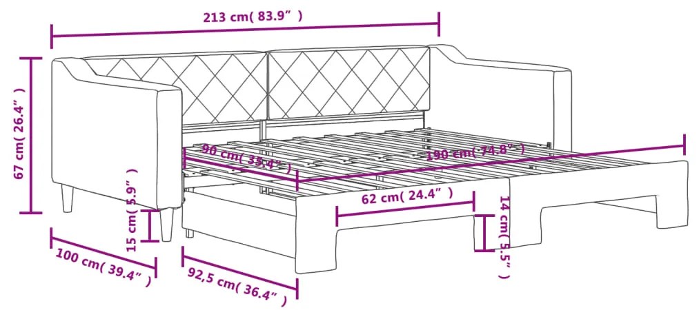 Sofá-cama com gavetão 90x190 cm tecido cinzento-escuro