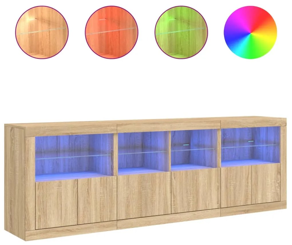 Aparador com luzes LED 202x37x67 cm carvalho sonoma