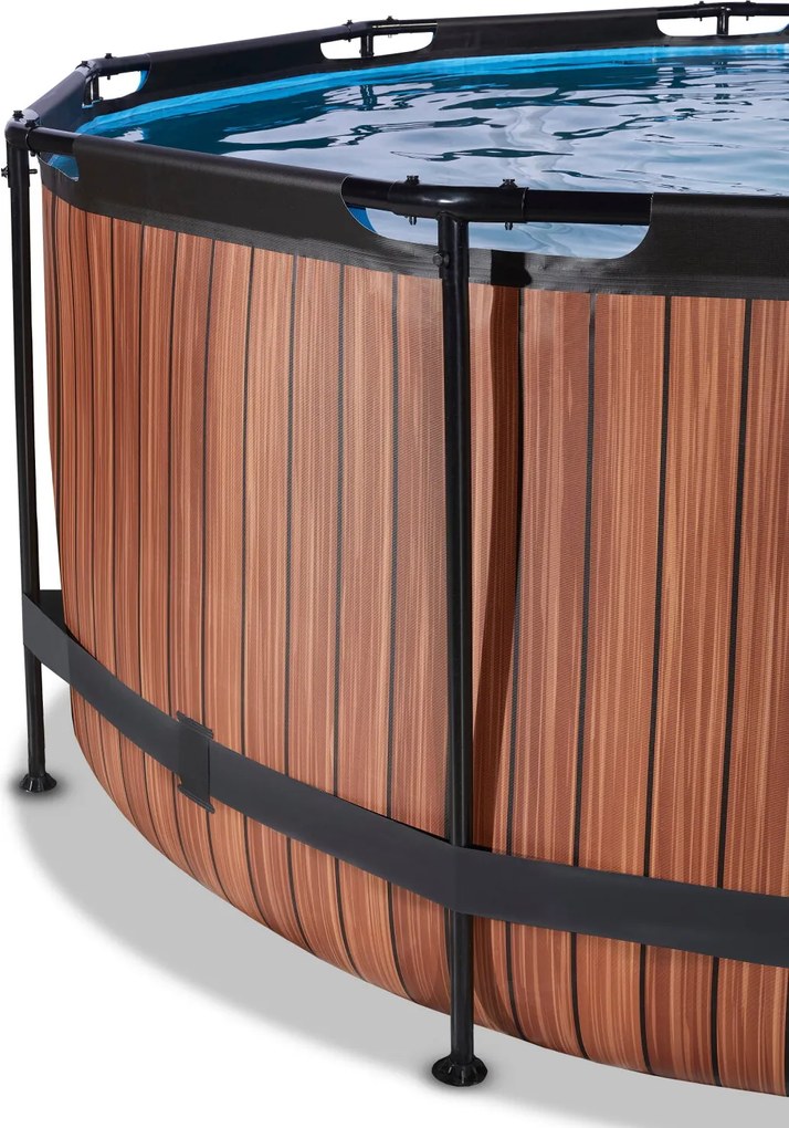 Piscina Redonda Wood de 360 x 122 cm com bomba de filtro de areia e cobertura - castanha