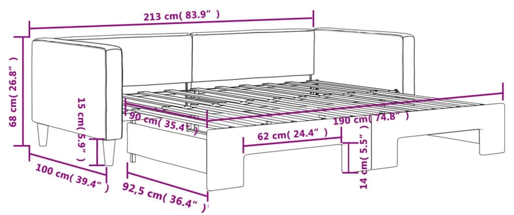 Sofá-cama com gavetão 90x190 cm tecido cinzento-escuro