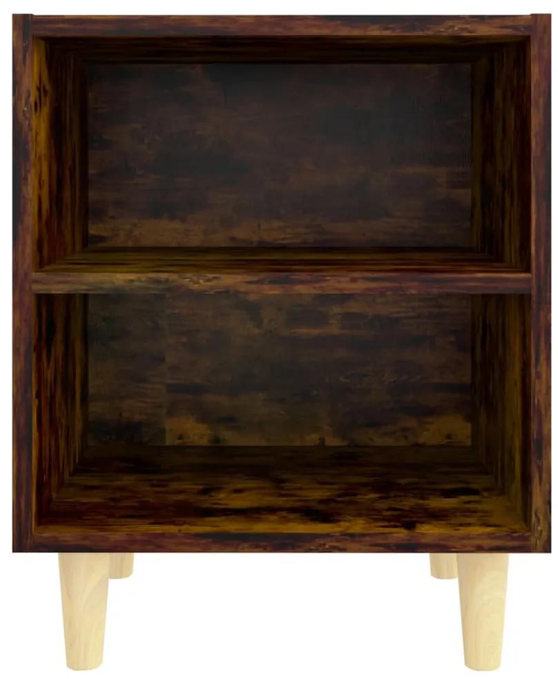 Mesa cabeceira pernas de madeira 40x30x50 cm carvalho fumado