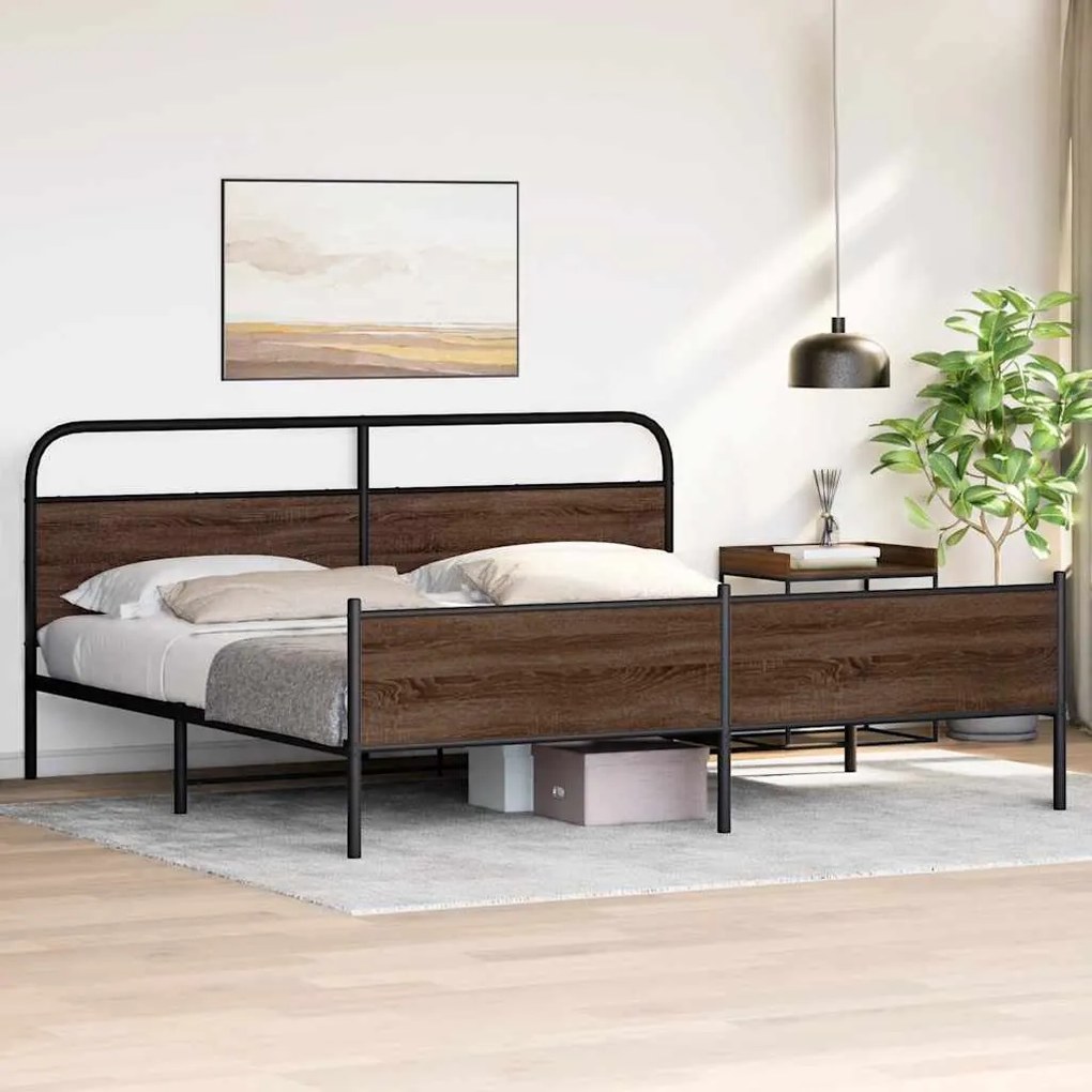 Estrutura cama sem colchão 193x203 cm metal carvalho castanho