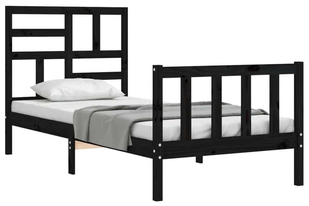 Estrutura de cama com cabeceira 100x200 cm madeira maciça preto