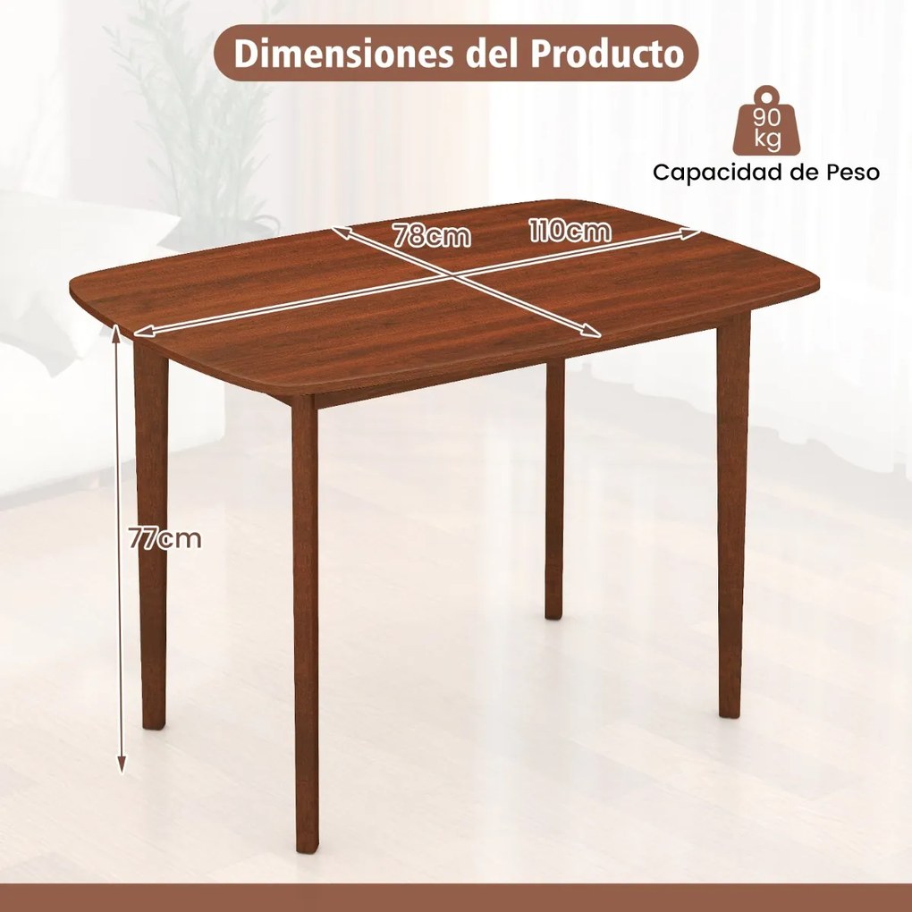 Mesa de jantar em madeira para 2-4 pessoas com pernas em madeira de borracha estilo rústico para espaços pequenos em apartamentos Castanho