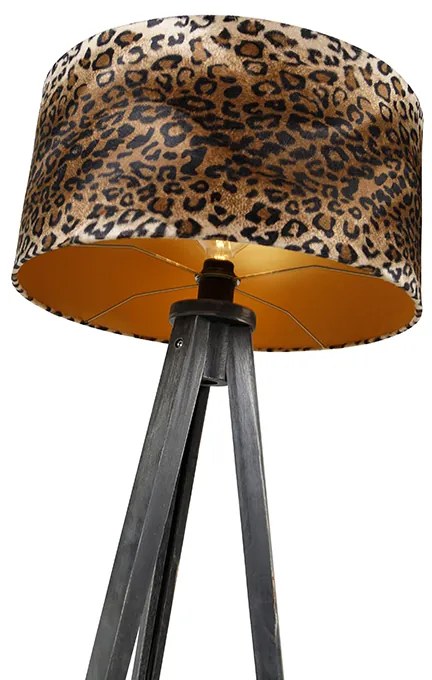 Candeeiro de pé tripé preto com cúpula de leopardo 50 cm - Tripod Classic Clássico / Antigo