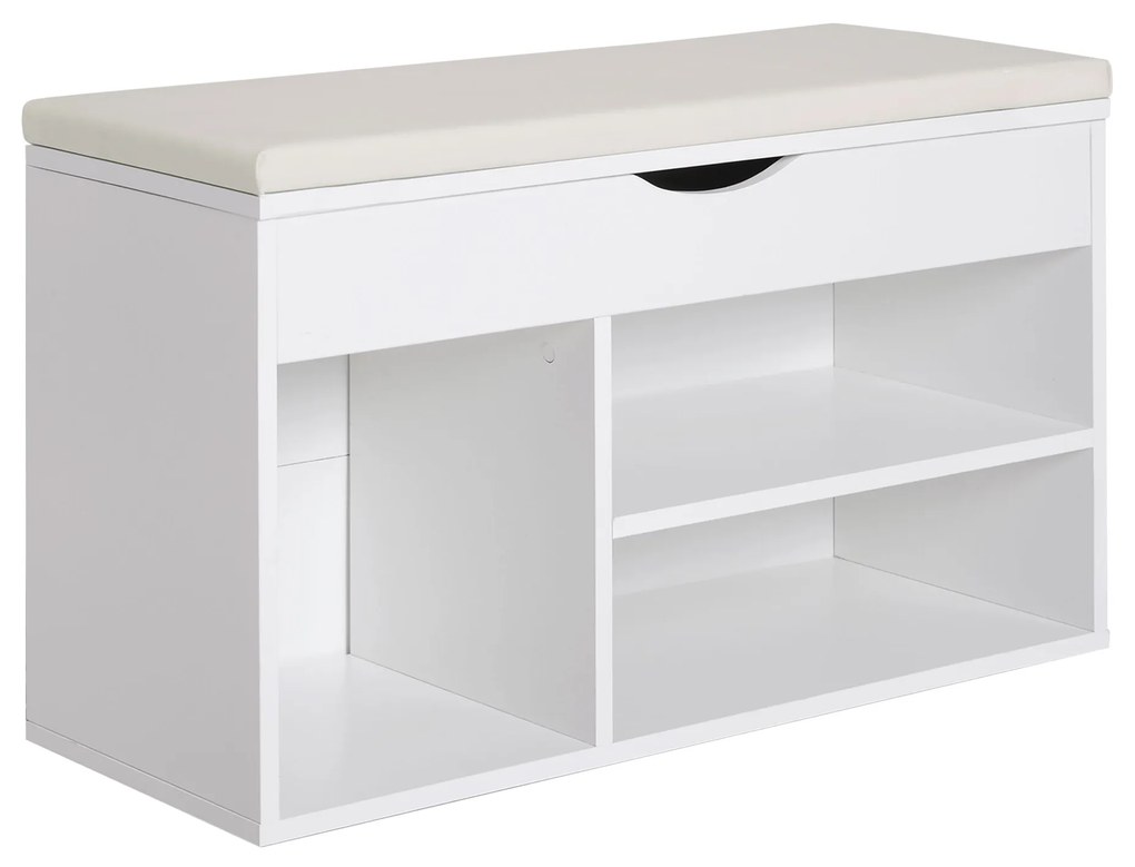 HOMCOM Banco Sapateira Moderno com Armazenamento Gaveta Prateleira Assento Acolchoado Entrada 80x30x47cm Branco | Aosom Portugal