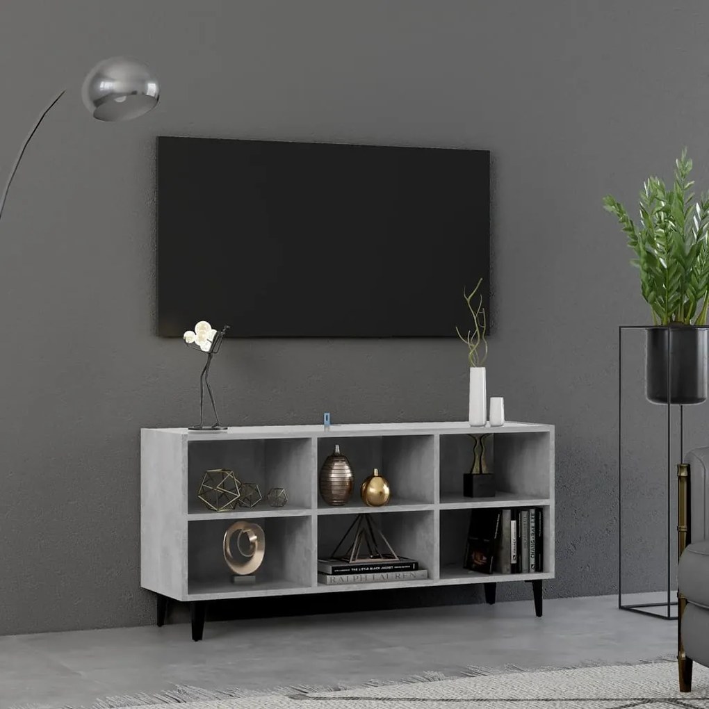 vidaXL Móvel de TV com pernas em metal 103,5x30x50 cm cinzento cimento