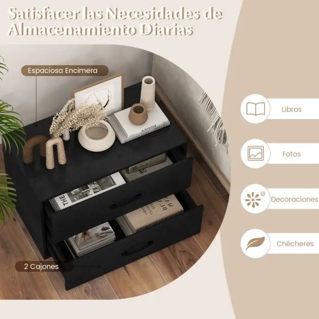 Armario de arrumação empilhável de 2 gavetas sala de estar Escritório de estudo Preto