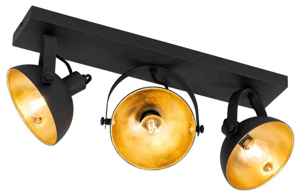 Luminária de teto industrial preto com dourado 3 luzes ajustáveis - Magnax Industrial
